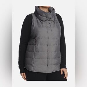 Eileen Fisher Gray Funnel Neck Down Feather Puffer Vest Size XS